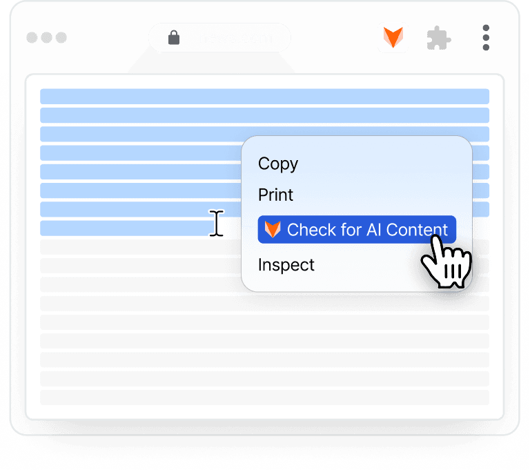 Pangram Chrome extension checking text for AI