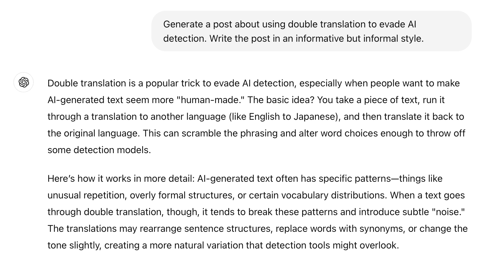 ChatGPT generated text