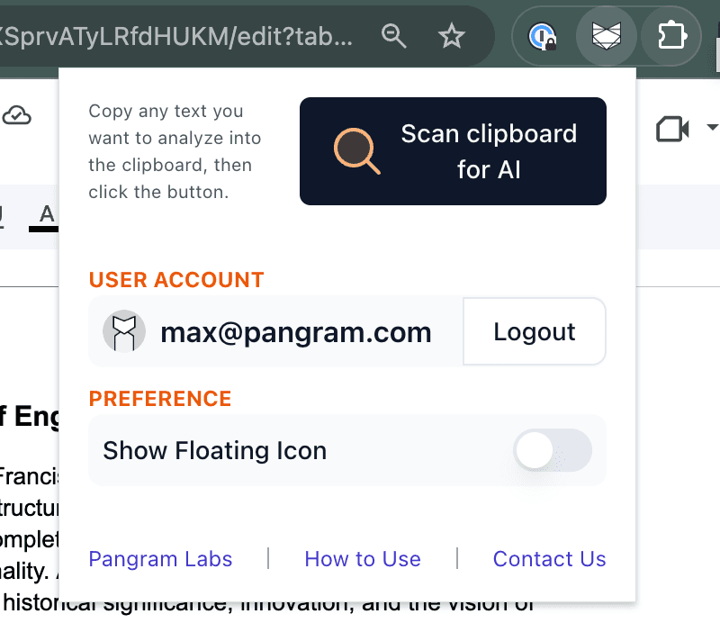 To scan the clipboard, click into the extension menu to the right of the URL bar.
