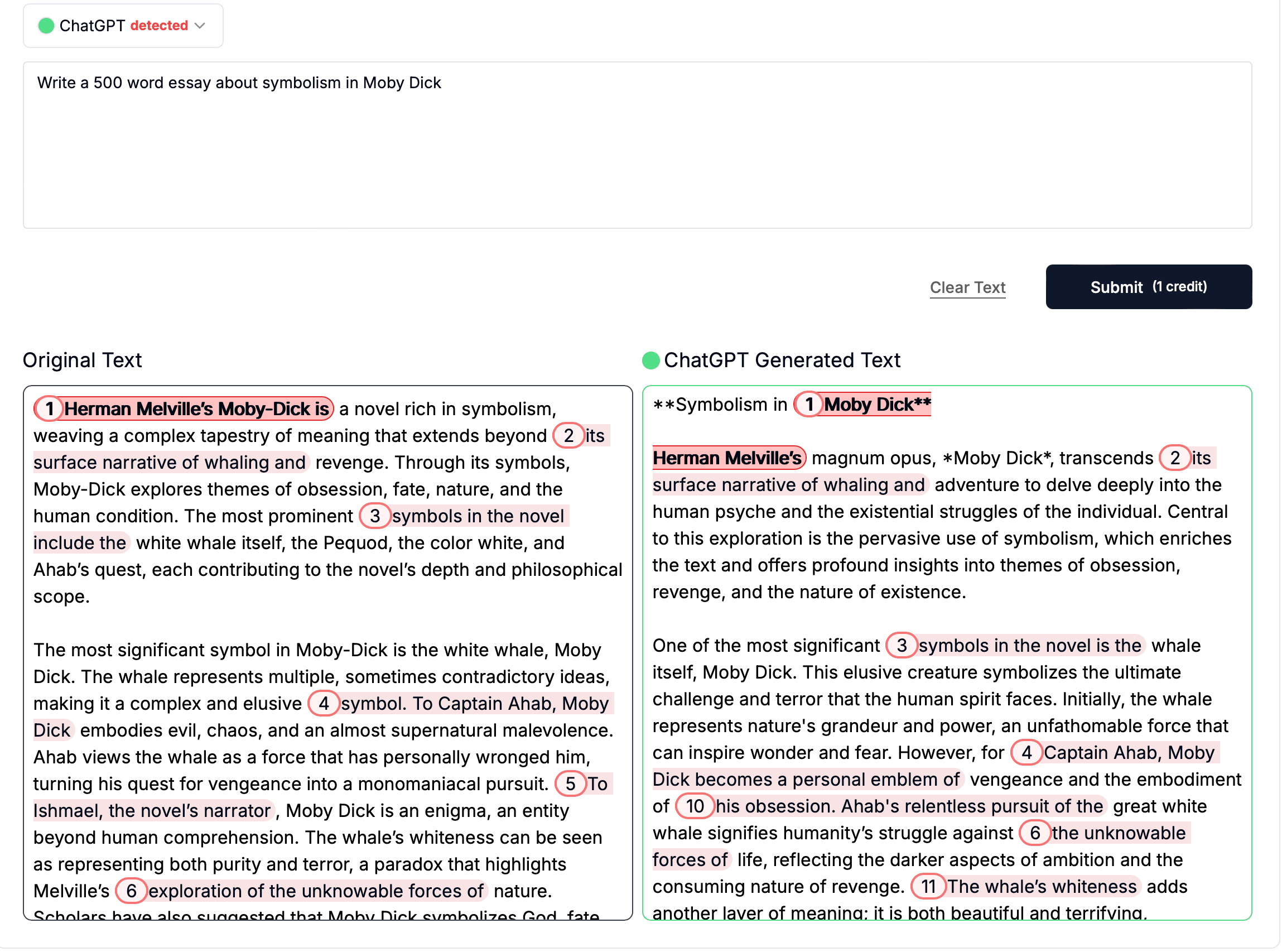 Example of side-by-side comparison with ChatGPT