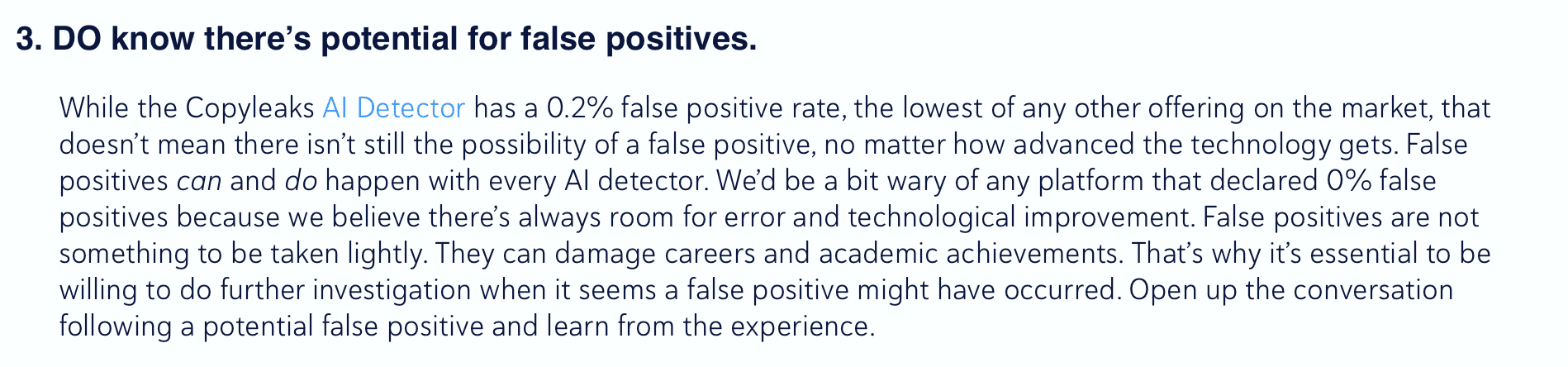 Copyleaks' reported false positive rate on their website