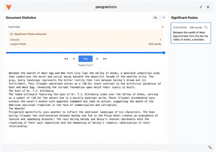 Example of writing playback showing copy and paste
